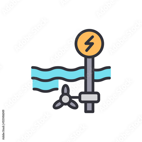 Stylized Water Turbine Generating Electricity With A Transparent Background