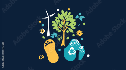 Carbon Footprint and Sustainability Icon Set Reducing Emissions and Climate Action, Climate Change