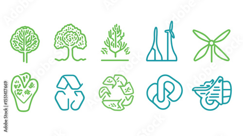 Carbon Footprint and Sustainability Icon Set Reducing Emissions and Climate Action, Climate Change