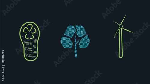 Carbon Footprint and Sustainability Icon Set Reducing Emissions and Climate Action, Climate Change