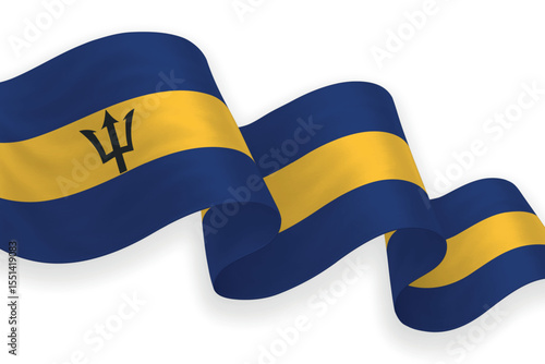Barbados national flag waving on white background