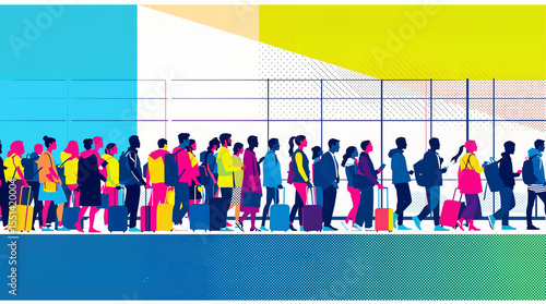  Pop Art Illustration of Travelers at Boarding Gate