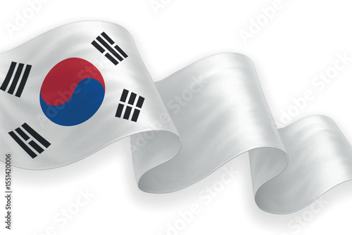 South Korea national flag waving on white background