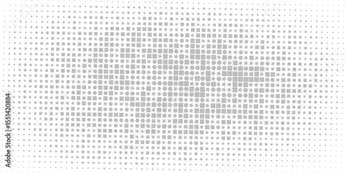 black dots, star and geometric halftone pattern on white background. Linear halftone background. Vector illustration isolated on white background. vector