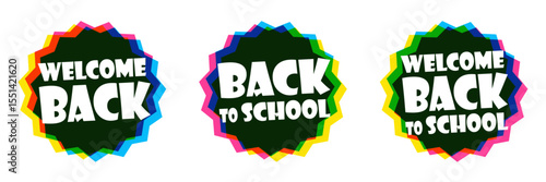 Welcome back, Back to School, Welcome back to School, on a black star shape with color shift