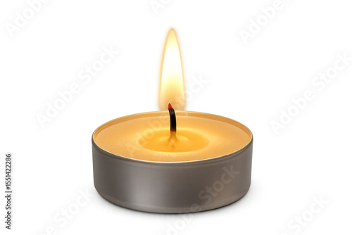 Burning tealight candle with transparent background illuminating serenity