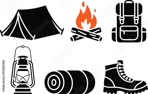 camping icons set