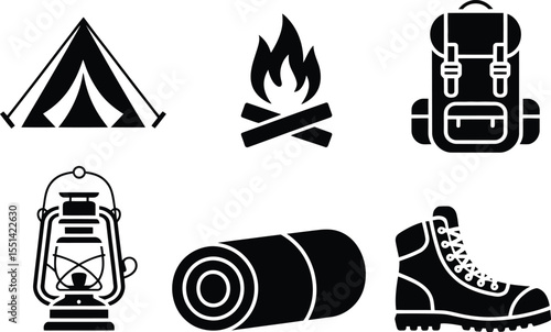 camping icons set