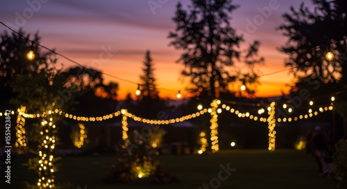 Sunset Serenade: Twinkling Lights Adorn a Tranquil Garden