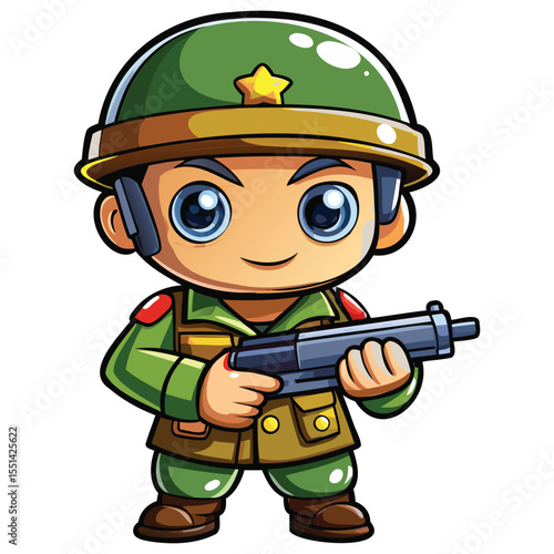 Cute Soldier with Gun in Hand.