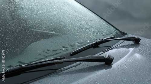 Wet car windshield with wipers