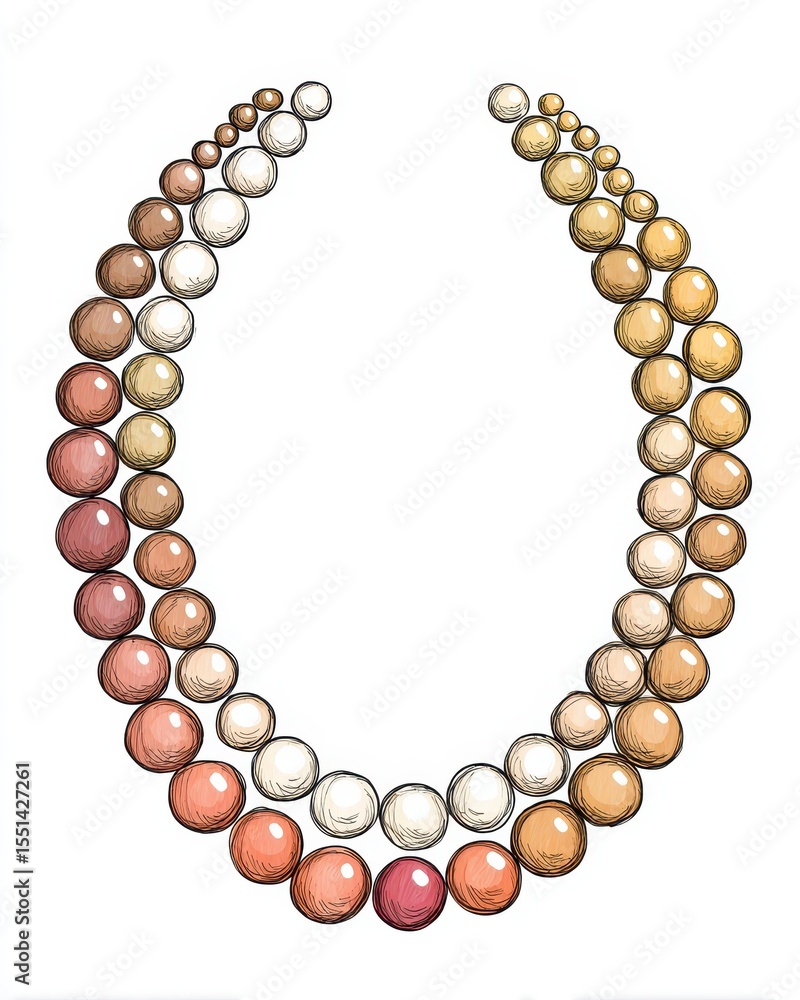 Obraz premium Cartoon Necklace. Pearl Necklace in Warm Gradient Line Drawing