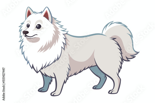 Charming Illustration of a White Dog with Fluffy Fur a Delightful Portrayal of Canine Cuteness