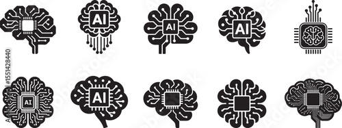 Artificial intelligence brain circuit icons technology