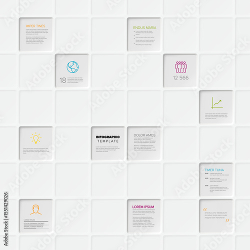 This modern infographic template features a clean white grid of squares for data presentation, perfect for various business and design needs. Customizable infographic template with minimalist design.
