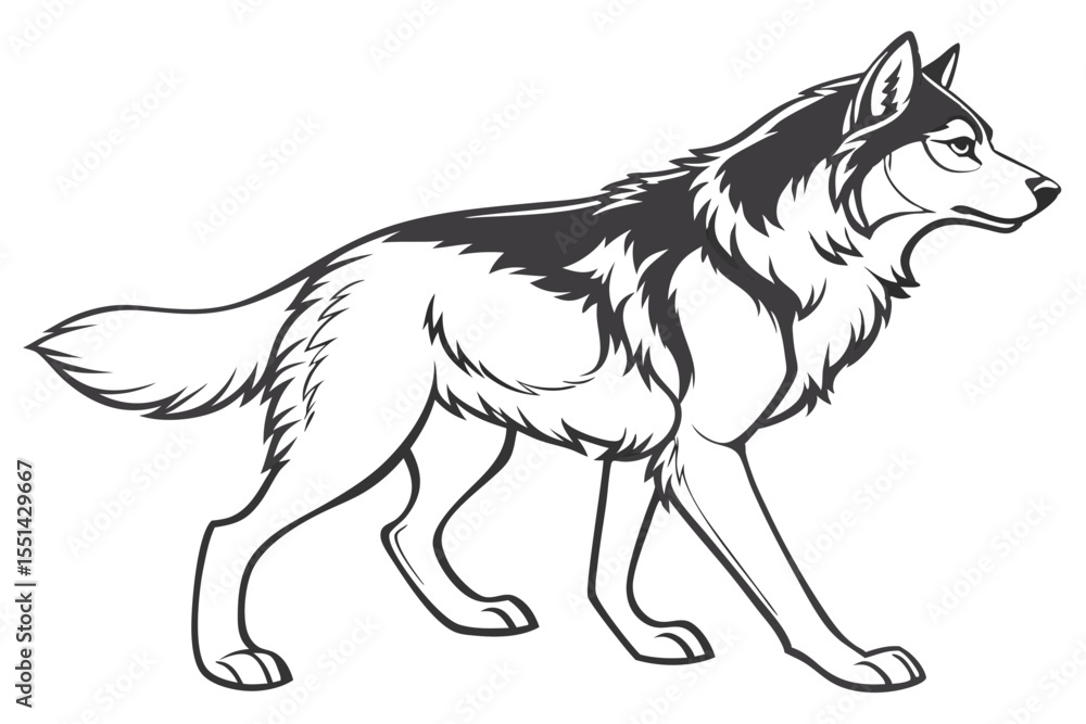 Obraz premium Majestic Wolf Illustration A Striking Image of Wildlife Portraying the Essence of Wilderness and Natural Beauty in Detailed Black and White
