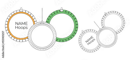 Simple and stylish vector illustration of handcraft embroidery hoops in various colors against a white background