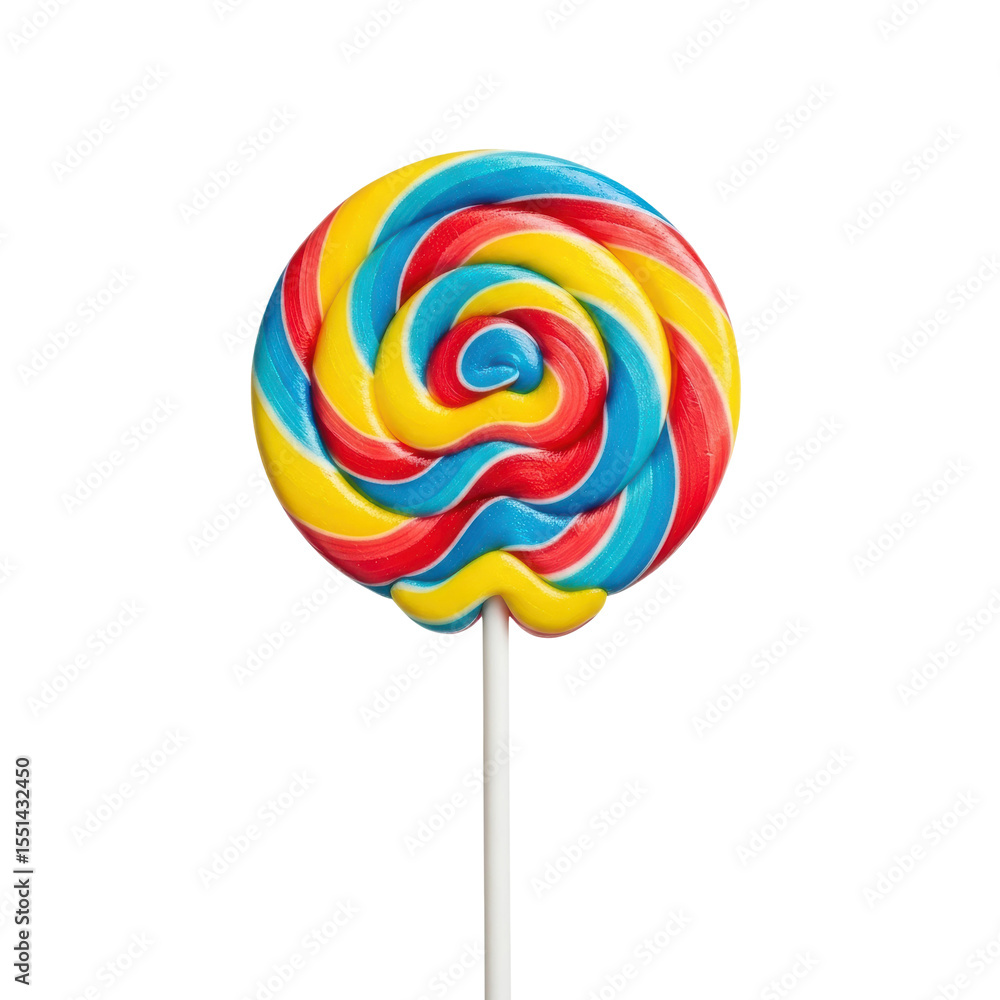 Colorful lollipop with red, yellow and blue stripes. Perfect for candy or dessert concepts. Colorful lollipop with red, yellow and blue stripes. Perfect for candy or dessert concepts.
