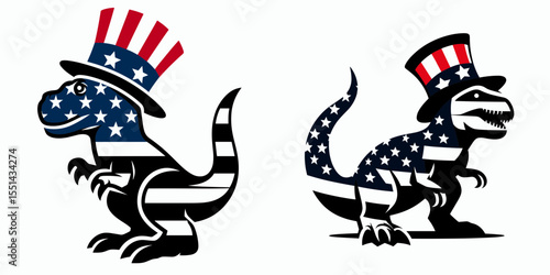Dinosaur. Logo Head Face Animal Independence Day 4th of July Clipart Line Art Vector Illustration. Huge ancient beast a prehistoric reptile from long before human existence.