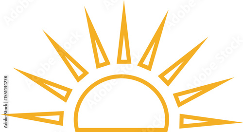 Sun icon, sunshine and solar glow sunrise or sunset. Decorative circle full and half sun and sunlight. Hot solar energy for tan. Vector sun light sign isolated on transparent background