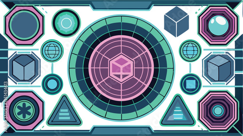 A vibrant, abstract seamless pattern of colorful circles, reminiscent of a futuristic radar screen design or digital sonar interface