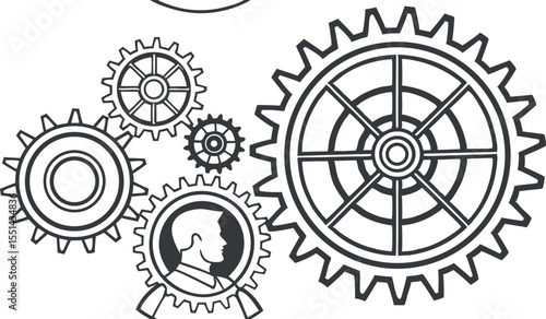 Isolated vector set of mechanical gears and cogwheels, symbolizing technology, engineering, and industrial machinery
