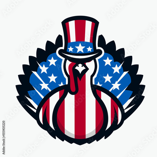 Turkey. Logo Head Face Animal Independence Day 4th of July Clipart Line Art Vector Illustration. Eurasian nation travel to Anatolia explore ancient sites a popular destination.