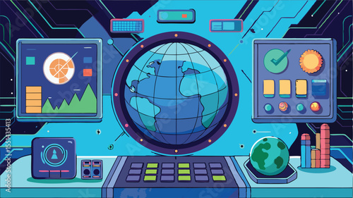 Abstract technology background illustrating a global business network with interconnected city plans and a computer icon