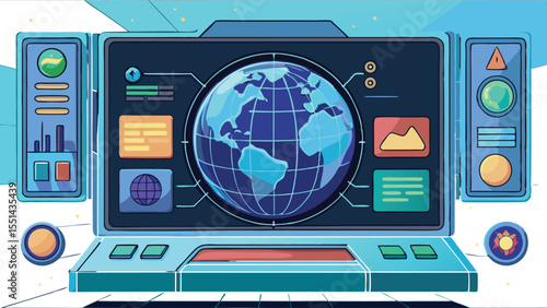 Mobile phone and laptop with world map and social network icons representing global business communication