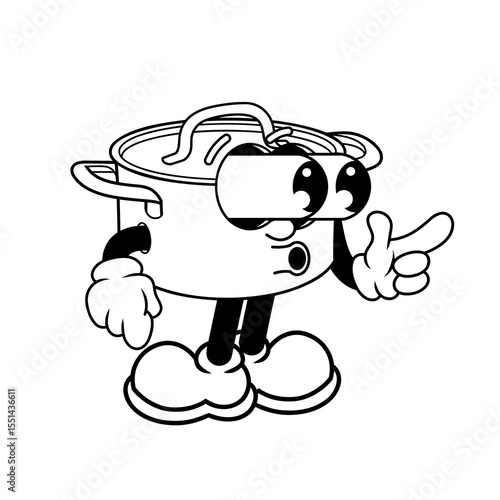 Retro character design of cooking pots suprised outline