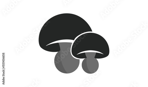 Stylized minimalist illustration of two dark gray mushrooms on a white background