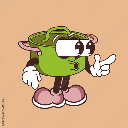 Retro character design of cooking pots suprised