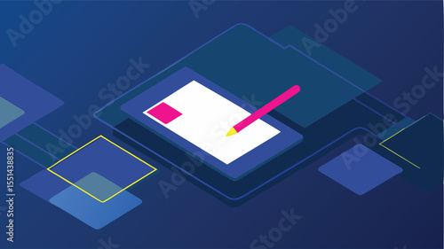 Smart Contract Approval Screen With Animated - Futuristic Isometric Illustration