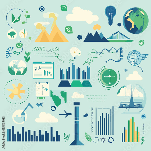 Climate Change Awareness Infographic with Data on Global Warming and Carbon Emissions, Climate Change