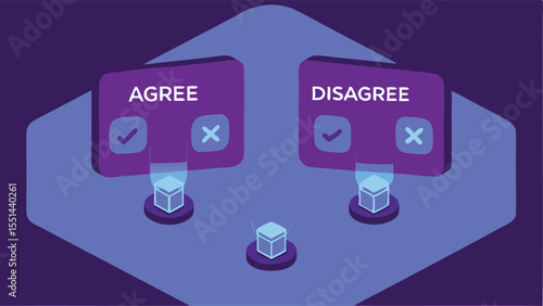 Team Voting Board With Glowing Agree - Futuristic Isometric Illustration
