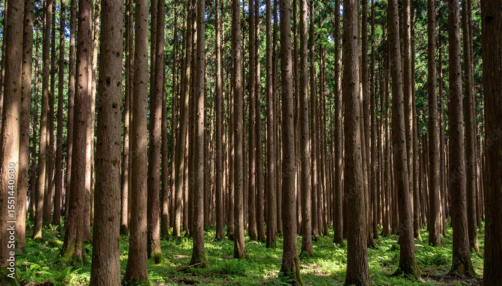 Fototapeta premium Dense Forest Of Tall Pine Trees