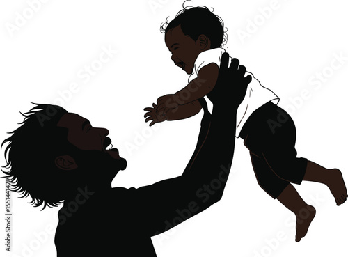 Father holding baby, parent child bonding moment, happy dad silhouette, loving family concept, fatherhood joy, father and son playing, father lifting baby, parenthood love illustration