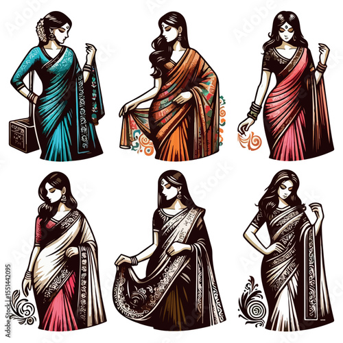 Vector saree with women figure clothing logo design generative 