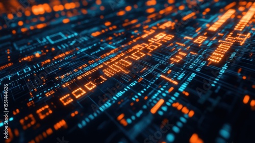 Dynamic data flow visualization digital space abstract art high-tech environment futuristic viewpoint