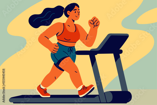 sporty woman walking on a treadmill in a modern gym