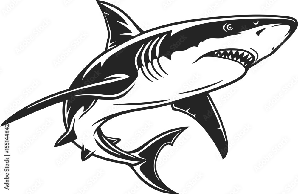 Fototapeta premium Bold Shark T Shirt Design Perfect for Ocean and Marine Life Lovers. Unique Shark Graphic Illustration for Trendy T Shirt Prints. Printable Shark T Shirt Art for Sea Inspired Fashion Statements