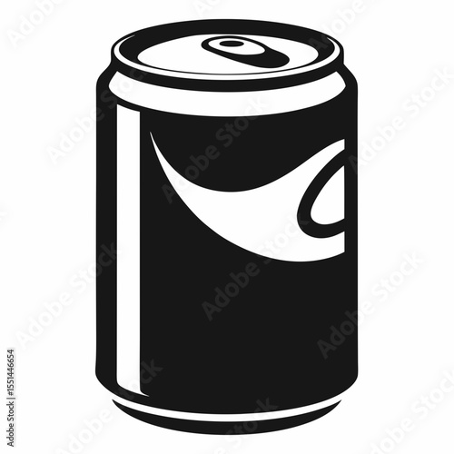 Simple Black and White Soda Can Illustration with Curved Design Element
