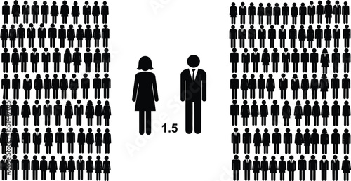 Gender wage gap infographic showing female and male salary comparison, income inequality, gender pay disparity illustration, workplace discrimination concept with symbolic figures and ratio indicator.