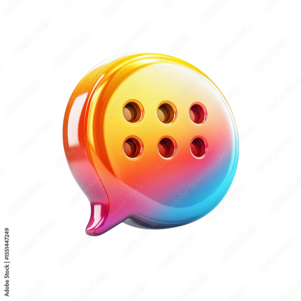 Fototapeta premium Chat bubble illustration vibrant color rendering holographic icon message on transparent background