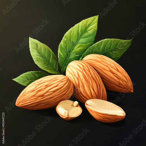 almond seeds, dark background
