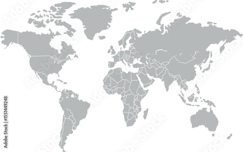 Fototapeta Naklejka Na Ścianę i Meble -  World map on white background. World map template with continents, North and South America, Europe and Asia, Africa and Australia