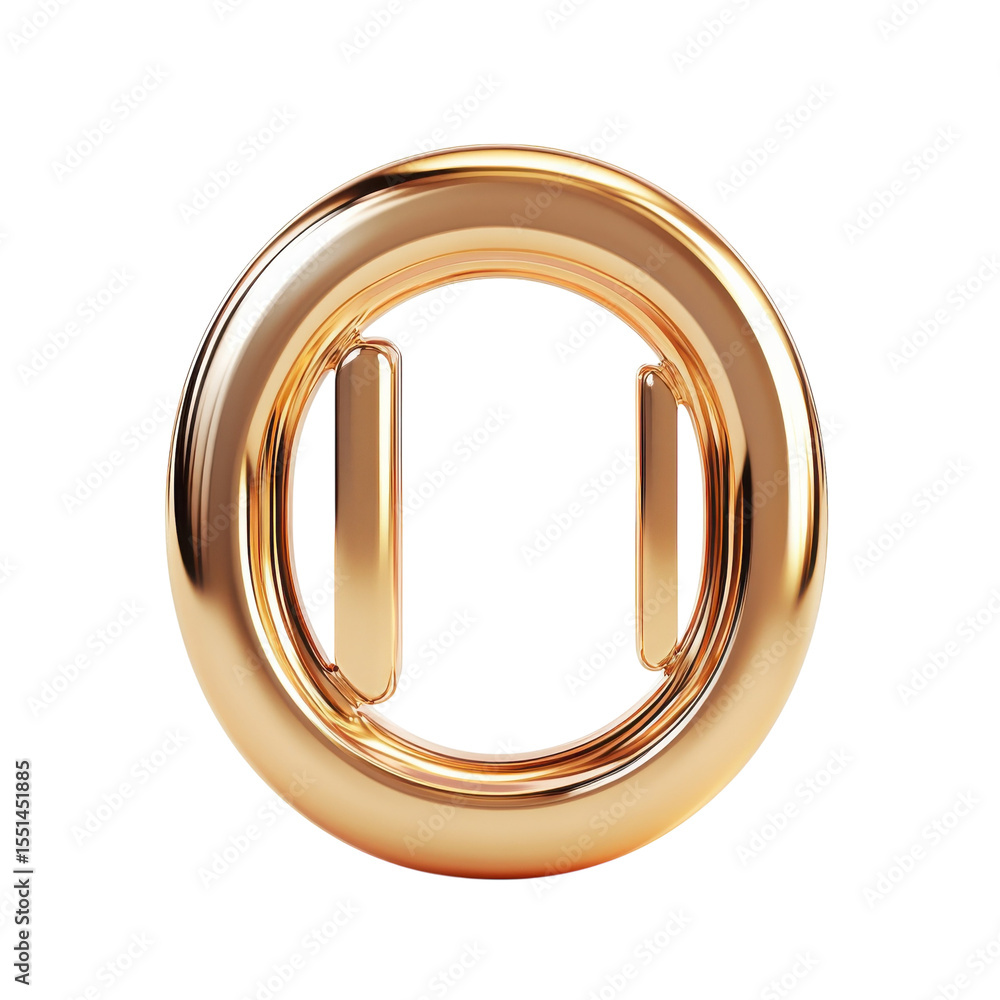 Obraz premium Golden Pause Button Icon Shiny Stop Design Media Player Music Controls UI on transparent background