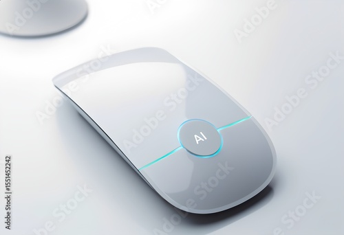 Mouse moderno con tasto “AI” illuminato, concetto di intelligenza artificiale