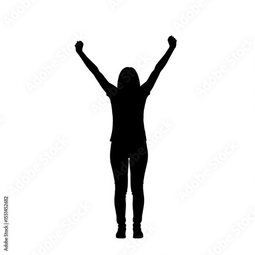 Silhouette of Woman with Arms Raised in Victory