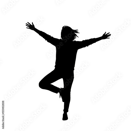 Silhouette of Woman Celebrating with Arms Raised